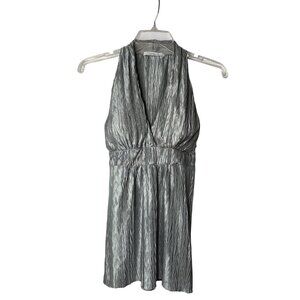 Charlotte Russe Babydoll Top S Crinkle Green Metallic Tie Back Fairy Coquette